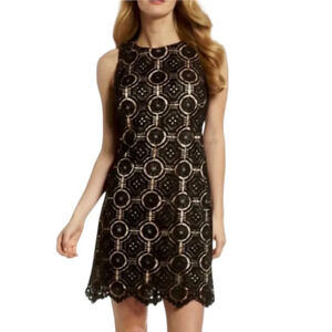 Eliza J Black Medallion Lace Crew Neck Sleeveless Knee Length Shift Dress Sz 4